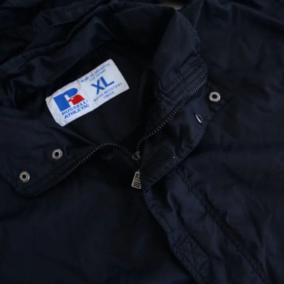 VTG Russell Athletic Half Zip Water Resistant Finish Stowaway Hood Black Jacket - Picture 11 of 12